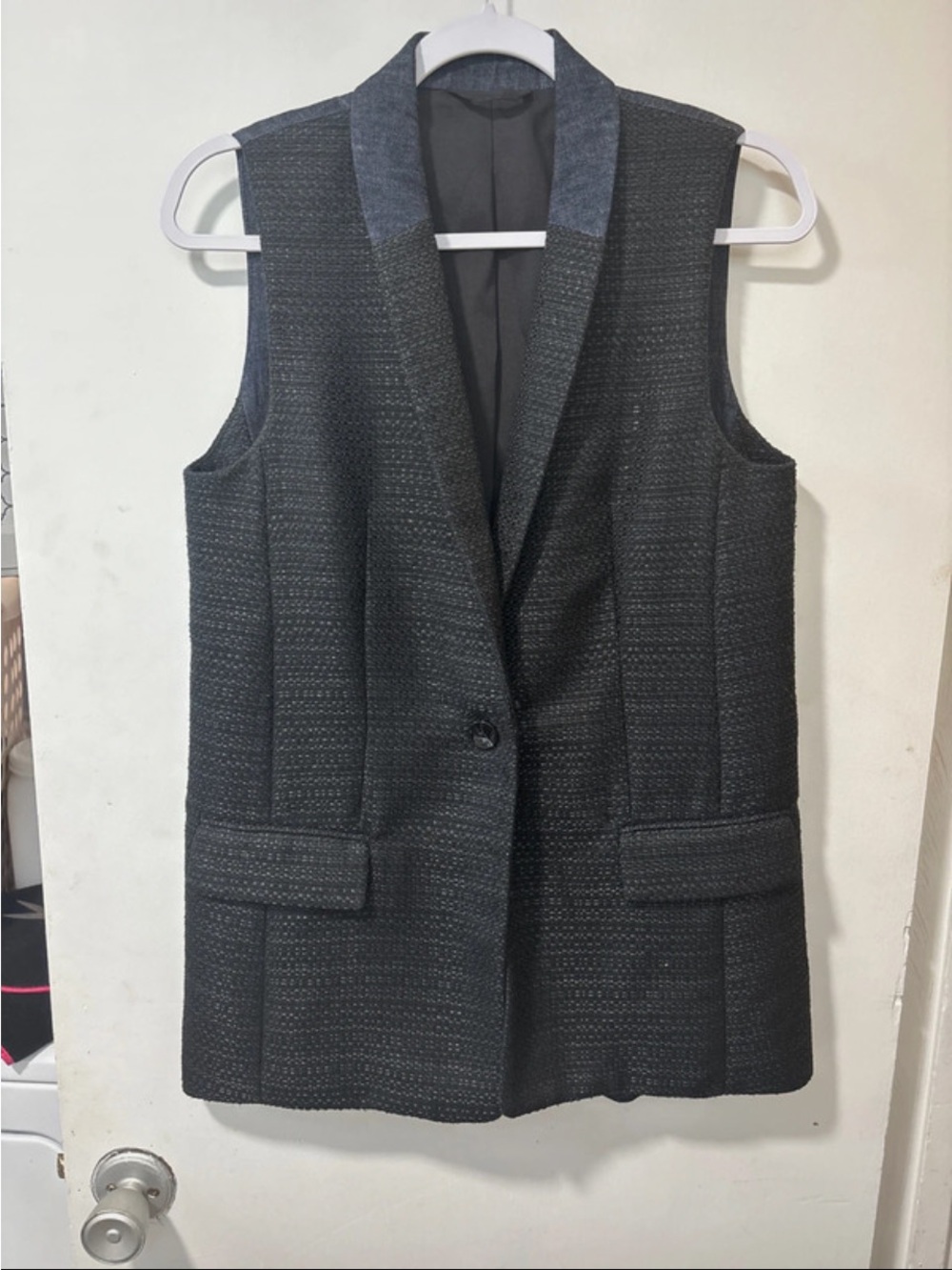 Armani exchange A/X wool denim long tweed navy black vest size S